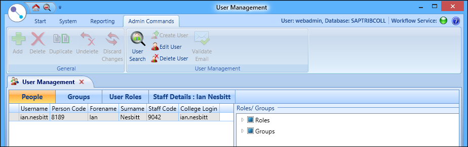User Management screen